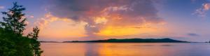 Panorama at sunrise of Lake Memphremagog in the Eastern Townships