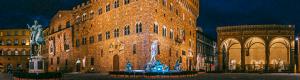 Palazzo Vecchio and statues of the Loggia dei Lanzi in Florence Italy